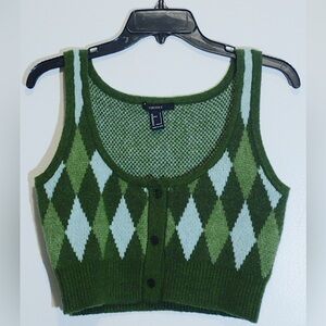 FOREVER 21 Cropped Wool Blend Argyle Sweater Vest Size S